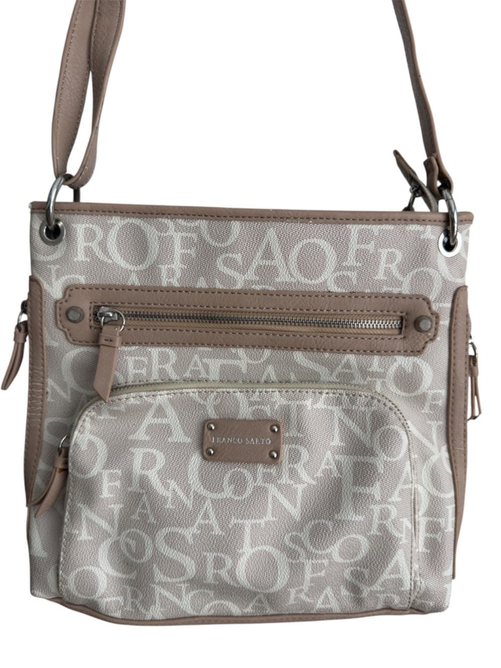 Neutral Monogram Crossbody Bag Multi Zip Beige Taupe Handbag Multi Compartment - Picture 2 of 16